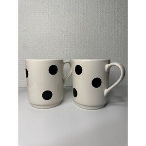Set of Two Kate Spade White Black Polka Dot Coffee Ceramic Mugs